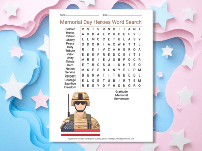 Printable Memorial Day Word Search Puzzles (PDF & PNG)