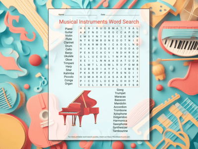 Printable Music and Instruments Puzzles (PDF & PNG)