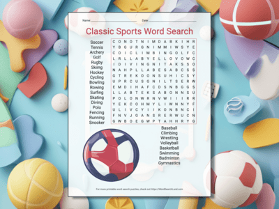 Printable Sports and Games Word Search Puzzles (PDF & PNG)