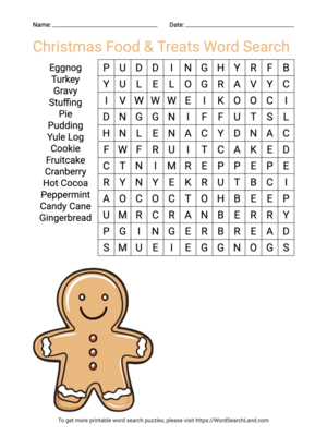 Printable Christmas Food & Treats Word Search Puzzle (PDF & PNG)