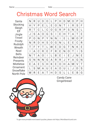 Printable Classic Christmas Word Search Puzzle(PDF & PNG)