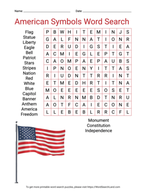 Printable American Symbols Word Search (PDF & PNG)