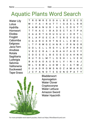 Printable Aquatic Plants Word Search (PDF & PNG)