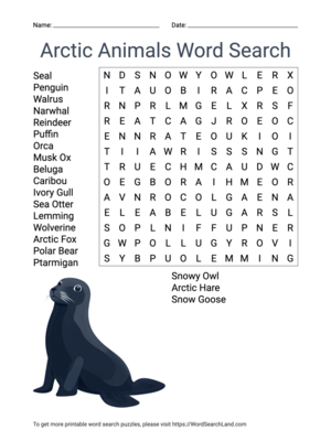 Printable Easy Arctic Animals Word Search (PDF & PNG)