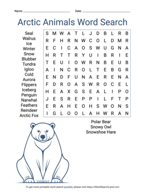 Printable Arctic Animals Word Search (PDF & PNG)