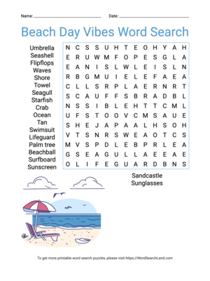 Printable Beach Day Vibes Word Search (PDF & PNG)