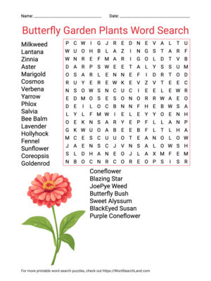 Printable Butterfly Garden Plants Word Search (PDF & PNG)