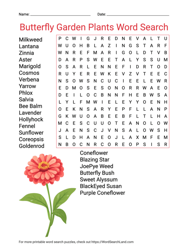Printable Flower Word Search Puzzles (PDF & PNG) Word Search Land