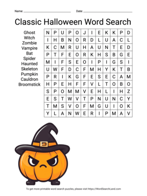 Printable Classic Halloween Word Search (PDF & PNG)