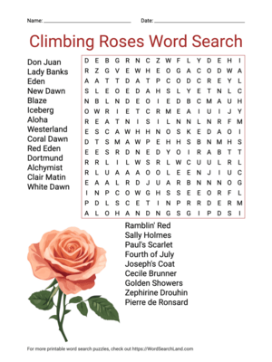 Printable Climbing Roses Word Search (PDF & PNG)