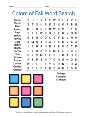 Printable Colors of Fall Word Search (PDF & PNG)