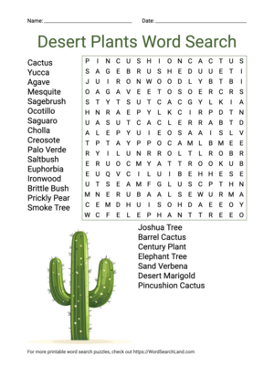 Printable Desert Plants Word Search (PDF & PNG)