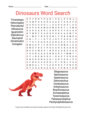 Printable Dinosaurs Word Search (PDF & PNG)