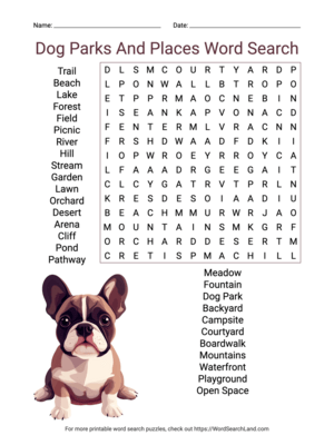 Printable Dog Parks And Places Word Search (PDF & PNG)