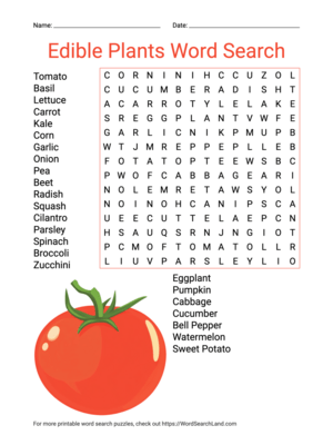 Printable Edible Plants Word Search (PDF & PNG)