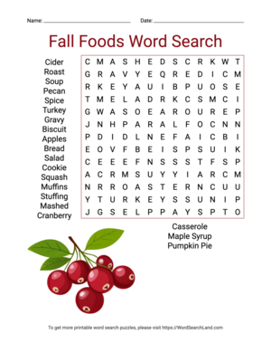 Printable Fall Foods Word Search (PDF & PNG)