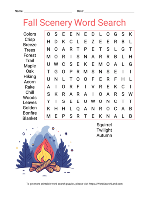 Printable Fall Scenery Word Search (PDF & PNG)