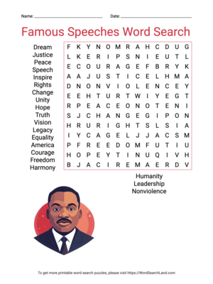 Printable Famous Speeches Word Search (PDF & PNG)