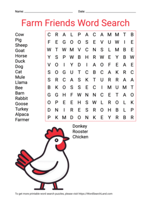 Printable Farm Friends Word Search (PDF & PNG)