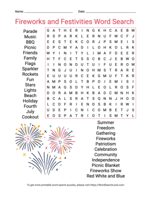 Printable Fireworks and Festivities Word Search (PDF & PNG)