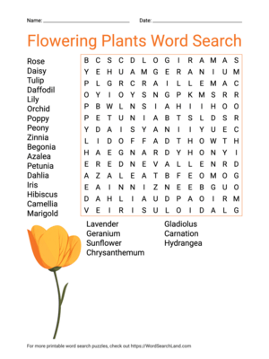 Printable Flowering Plants Word Search (PDF & PNG)