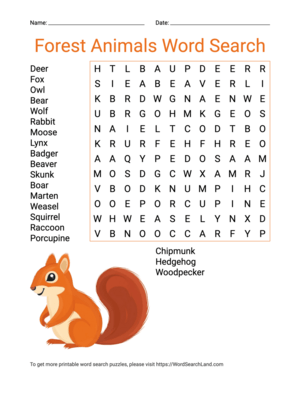 Printable Forest Animals Word Search (PDF & PNG)