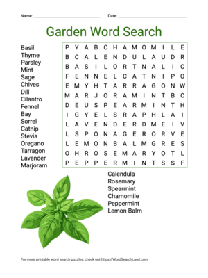 Printable Garden Word Search (PDF & PNG)