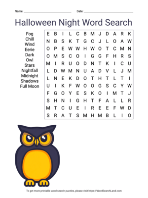 Printable Halloween Night Word Search (PDF)