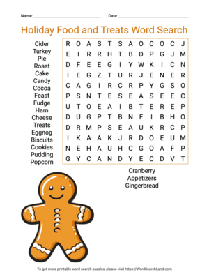 Printable Holiday Food and Treats Word Search (PDF & PNG)