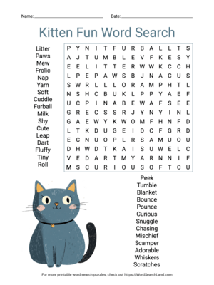 Printable Kitten Fun Word Search (PDF & PNG)