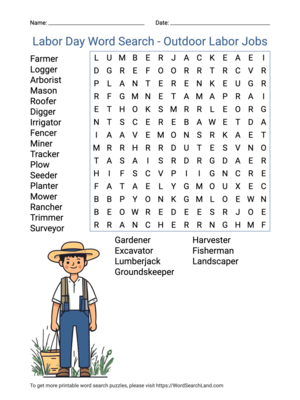 Printable Labor Day Word Search - Outdoor Labor Jobs (PDF & PNG)