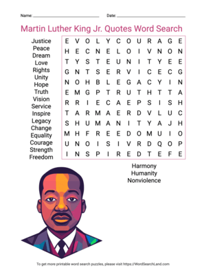 Printable Martin Luther King Jr. Quotes Word Search (PDF & PNG)