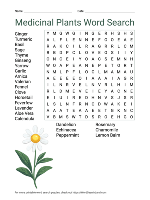 Printable Medicinal Plants Word Search (PDF & PNG)