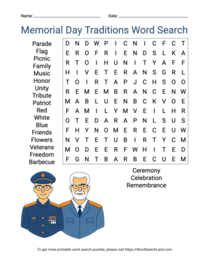 Printable Memorial Day Traditions Word Search (PDF & PNG)