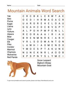 Printable Mountain Animals Word Search (PDF & PNG)