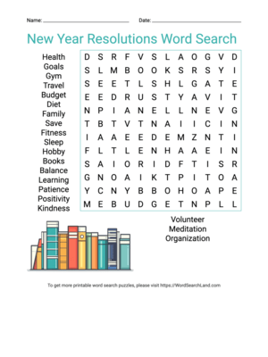 Printable New Year Resolutions Word Search (PDF & PNG)