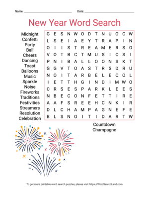 Printable New Year Word Search (PDF & PNG)