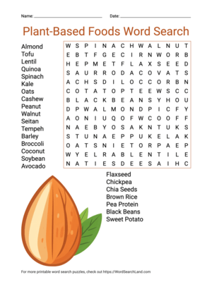 Printable Plant-Based Foods Word Search (PDF & PNG)