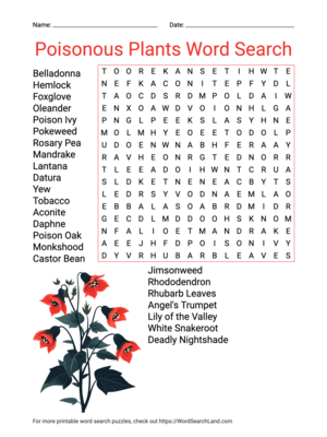 Printable Poisonous Plants Word Search (PDF & PNG)