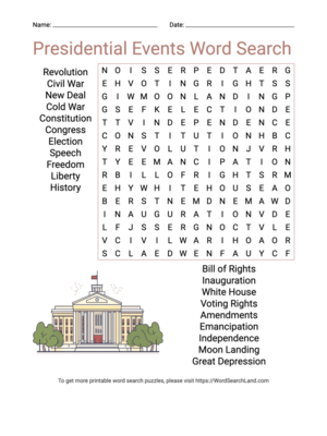 Printable Presidential Events Word Search (PDF & PNG)