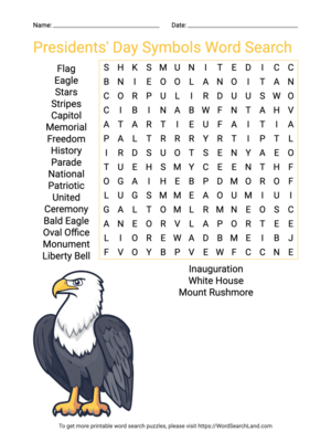 Printable Presidents' Day Symbols Word Search (PDF & PNG)