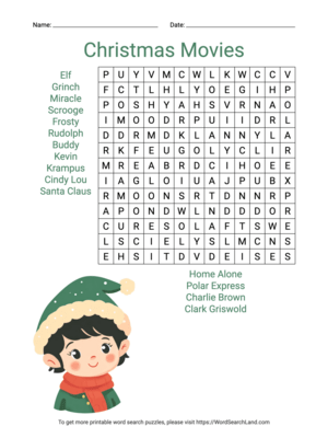 Printable Christmas Movies Word Search(PDF & PNG)