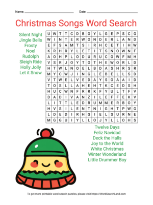 Printable Christmas Songs Word Search (PDF & PNG)