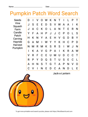 Printable Pumpkin Patch Word Search (PDF & PNG)