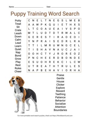 Printable Puppy Training Word Search (PDF & PNG)