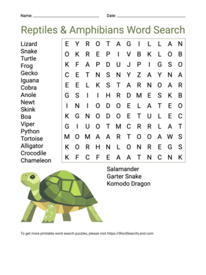 Printable Reptiles & Amphibians Word Search (PDF & PNG)