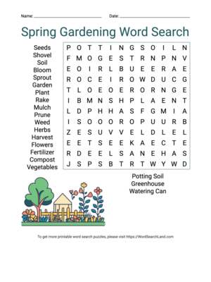 Printable Spring Gardening Word Search (PDF & PNG)