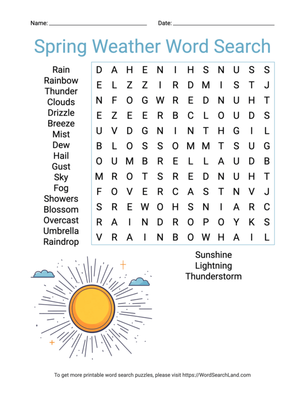 Printable Spring Word Search Puzzles (PDF & PNG) - Word Search Land