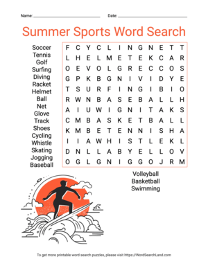 Printable Summer Sports Word Search (PDF & PNG)