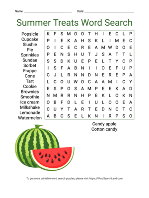 Printable Summer Treats Word Search (PDF & PNG)